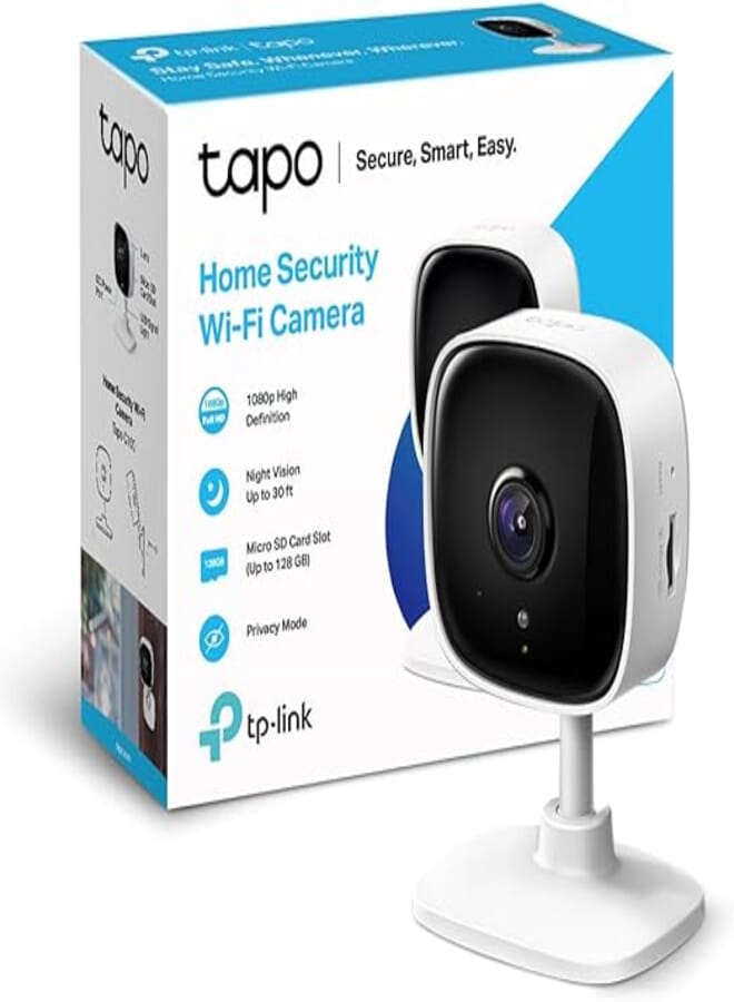كاميرا أمان داخلية واي فاي Tp-link tapo c100 مع رؤية ليلية، دقة 1080p عالية - بيضاء